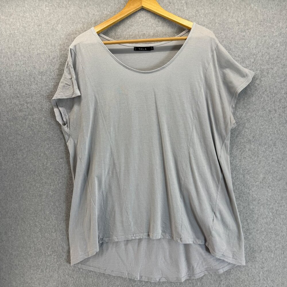 Yala Womens Grey Organic Cotton Jersey‎ Short Sleeve High-Low Hem Top Size Large
